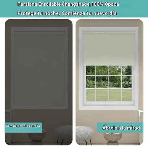 Vista 6 de Changshade Persianas enrollables opacas sin cordones para ventanas, 100 % oscurecimiento de la habitación, protección UV con aislamiento térmico
