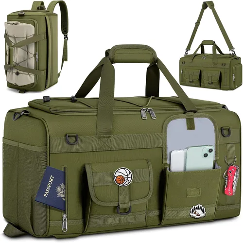 Vista 10 de RAINSMORE Bolsa de gimnasio para hombres, 45L grande 3 en 1, bolsa deportiva con compartimento para zapatos y bolsillo húmedo, resistente al agua