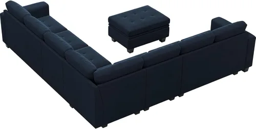 Vista 9 de Belffin Sofá modular de terciopelo convertible con diván reversible en forma de L, sofá modular con almacenamiento otomano para sala de estar, sofá