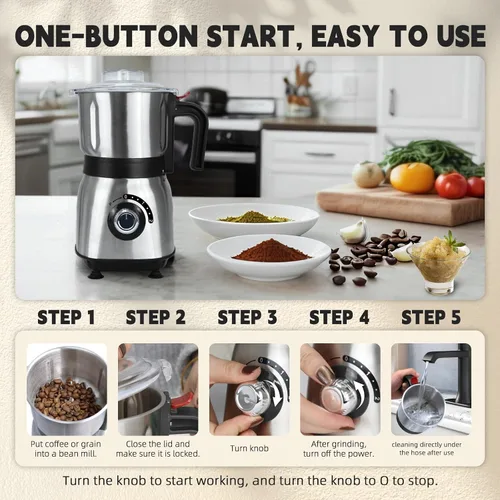 Vista 13 de Molinillo de especias eléctrico, molinillo de hierbas y nueces para la cocina, molinillos de espresso desmontables con cuchillas de acero
