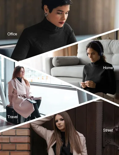 Vista 6 de Paquete de 3 camisetas de cuello alto para mujer, de manga larga, sin botones, de capa base, cuello de tortuga