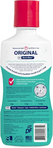 Vista 8 de Dental Fresh Aditivo de agua para perros y gatos, dientes limpios y aliento fresco, cuidado bucal diario de mascotas, solo añádelo al agua, sin