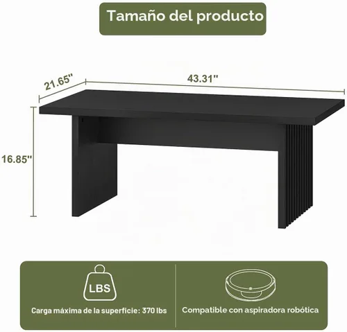 Vista 2 de BON AUGURE - Mesa de centro negra, mesas de sala de estar acanaladas de 43