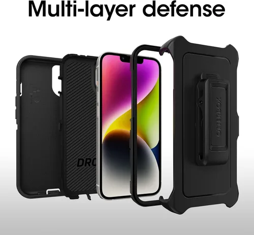 Vista 3 de OtterBox Funda de la serie Defender para iPhone 14 Plus - Negro, resistente y duradera, con protección de puerto, incluye clip de funda y soporte