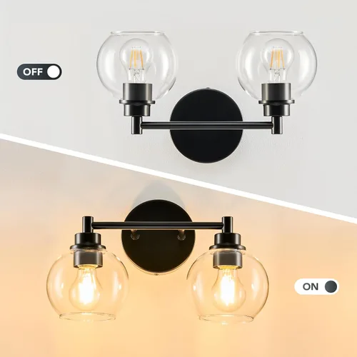 Vista 2 de VONLUCE Accesorios de iluminación de baño, luz de tocador de baño de 2 luces con pantallas de vidrio globo E26, luces de tocador para dormitorio