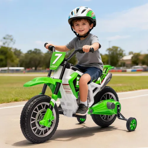Vista 7 de Motocicleta para niños, motocicleta de paseo con batería 12V7A Verde