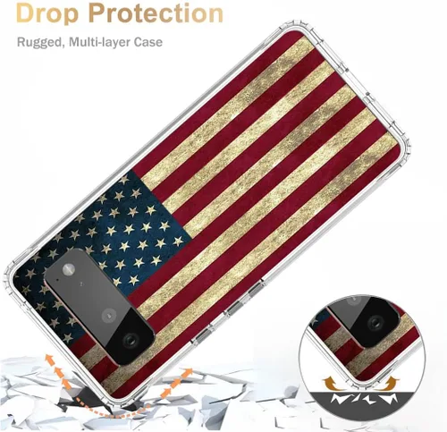 Vista 7 de Funda para Pixel 6 Pro, para Google 6Pro G8VOU, cubierta protectora de cuerpo completo con bonito patrón de bandera transparente para Google Pixel 6