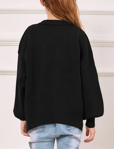 Vista 2 de Imily Bela Suéteres para niñas de gran tamaño, suéter grueso de moda con abertura lateral