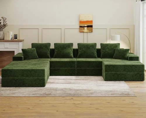 Vista 11 de Living&Giving Sofá seccional en forma de nube para sala de estar, sofá modular sin huesos con 1 otomano, el asiento central se puede combinar