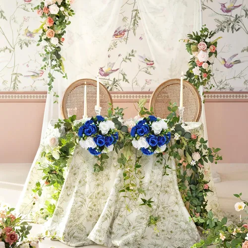 Vista 5 de Briful Bolas de flores artificiales para centros de mesa, 2 piezas de 8.6 pulgadas, arreglo floral de rosas de seda con base de plástico, ramo Azul