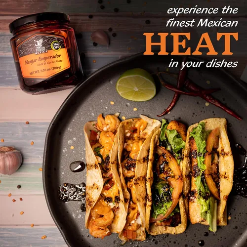 Vista 4 de FUEGO MEXIKA Paquete de 3 Salsas Mexicanas Gourmet Esenciales - Kit de Salsas Premium - Mango y Habanero - Morita y Chipotle con Ajo - Habanero