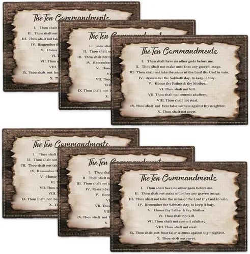 Vista 21 de Juego de 4 manteles individuales de los 10 mandamientos, manteles religiosos de los 10 mandamientos lavables de doble cara para cocina, comedor