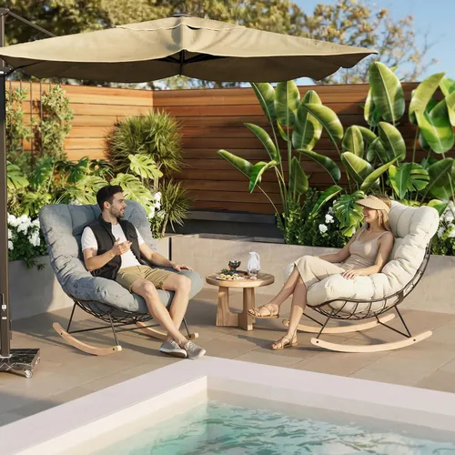 Vista 4 de FLEXISPOT Mecedora de gran tamaño para exteriores con asiento acolchado grueso, color beige
