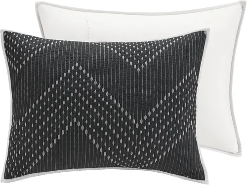 Vista 9 de Ink+Ivy Juego de edredón reversible de algodón – Funda de verano con diseño de cheurón moderno, transpirable, capa de ropa de cama ligera para todas