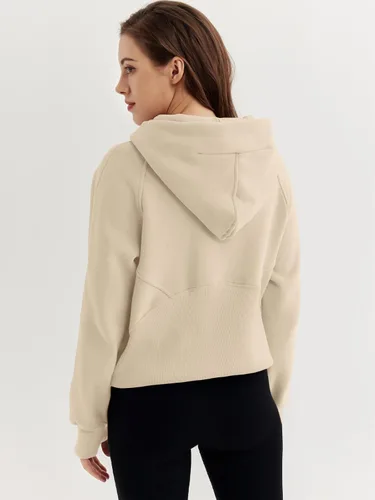 Vista 4 de WYNNQUE Sudaderas cortas con capucha y cremallera para mujer, sudadera con cremallera completa, suéter de invierno con bolsillo
