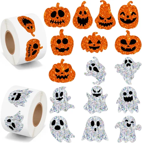 Vista 43 de BeYumi Calcomanías en rollo de calavera de azúcar, 1000 unidades, calcomanías del Día de los Muertos en 2 rollos Dia de Los Muertos Calavera