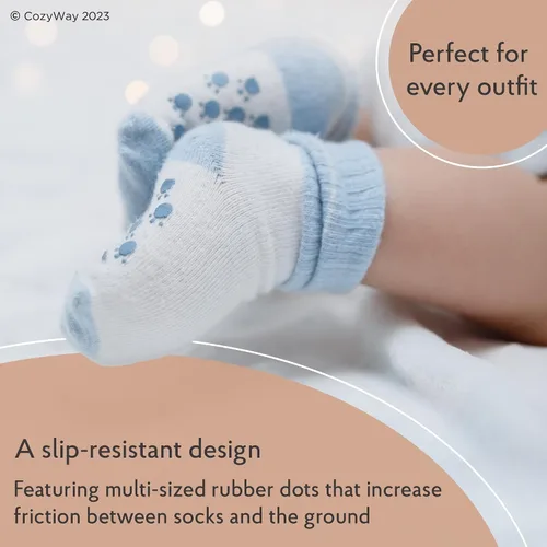 Vista 3 de CozyWay - Medias antideslizantes para niños con agarre, 12 pares de calcetines antideslizantes para niños y niñas de 1 a 9 años, Variados, 3-5T