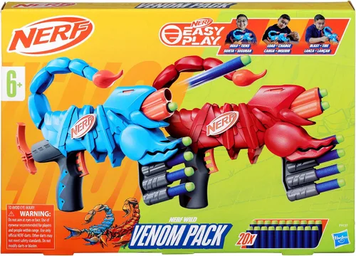 Vista 2 de Wild Venompack, incluye 2 lanzadores Nerf fáciles de jugar, diseños de escorpión, 20 dardos Nerf Elite, juguetes de serpiente, a partir de 6 años