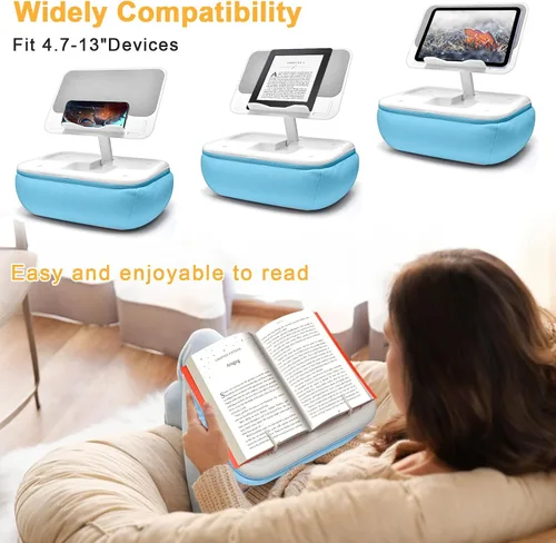 Vista 6 de Lap Beanbag - Soporte de almohada para Kindle con almohadilla de silicona, soporte de iPad ajustable en ángulo para cama, almohada de tableta