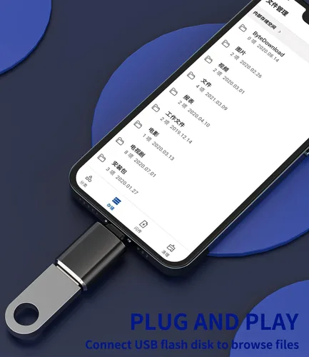 Vista 7 de Adaptador OTG para iPhone Lightning macho a USB hembra Dongle Convertidor (paquete de 3) para Apple 14 13 12 11 Pro Max Xr X Xs Se 7 8Plus iPad Air