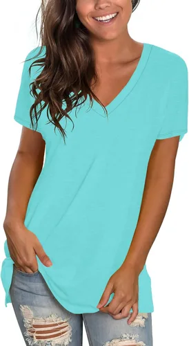 Vista 30 de Sipaya - Camiseta de mujer con cuello en V, básica, de ajuste suelto, manga corta, estilo casual