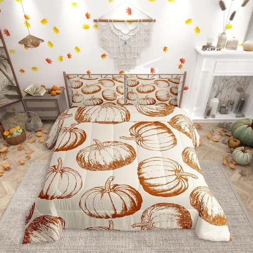 Vista 20 de Erosebridal Juego de edredón individual de pavo de Acción de Gracias, juego de ropa de cama de calabaza con hojas de otoño para niños y adultos