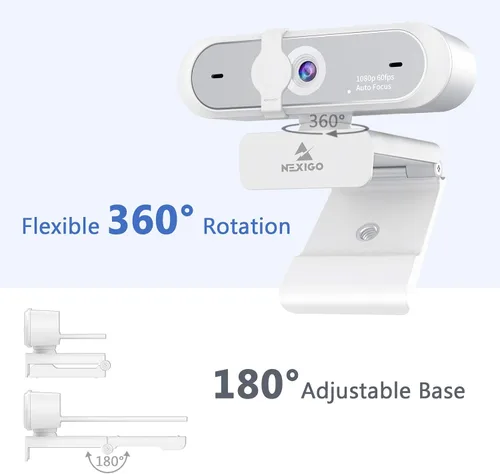 Vista 6 de NexiGo N660P - Cámara web 1080P de 60FPS con control de software, micrófono dual y cubierta, enfoque automático, cámara web USB HD para ordenador