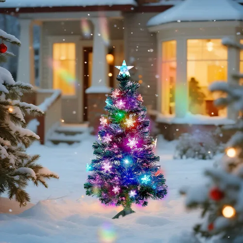 Vista 3 de Juegoal Árbol de Navidad Artificial Verde Preiluminado de 3 pies, Mini Árboles de Navidad de Mesa de Fibra Óptica Iluminada con Luces que Cambian