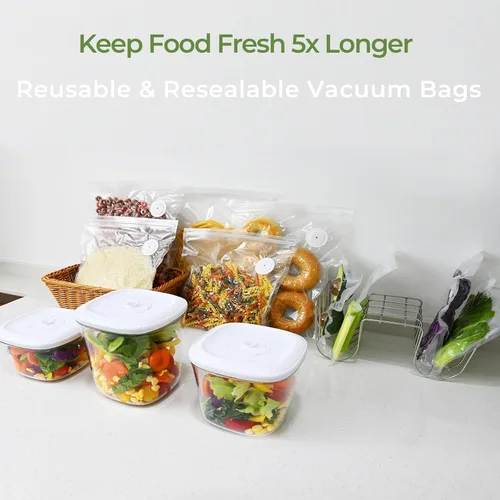 Vista 8 de 20 bolsas reutilizables de sellado al vacío para alimentos, compatibles con la mayoría de selladores al vacío de mano, sin BPA, bolsas Sous Vide
