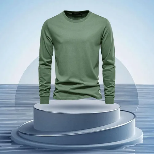 Vista 2 de WYUTX Long Sleeve Tee Shirts for Men Men's Crew Neck Sweater Slim Fit Lightweight Sweatshirts Casual Ribben Knitted Pullover