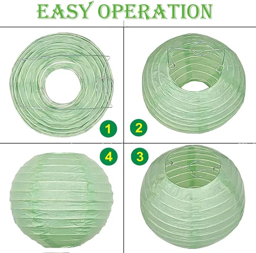 Vista 7 de Faroles de papel verde salvia, 12 linternas colgantes para fiestas de cumpleaños, bodas, decoración del hogar, decoración festiva de baby shower