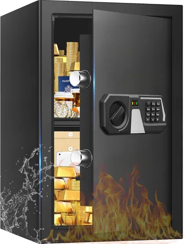 Vista 13 de Caja fuerte pequeña de 1.3 Cub para uso doméstico, a prueba de fuego y agua, caja de seguridad digital ignífuga con cerradura de combinación
