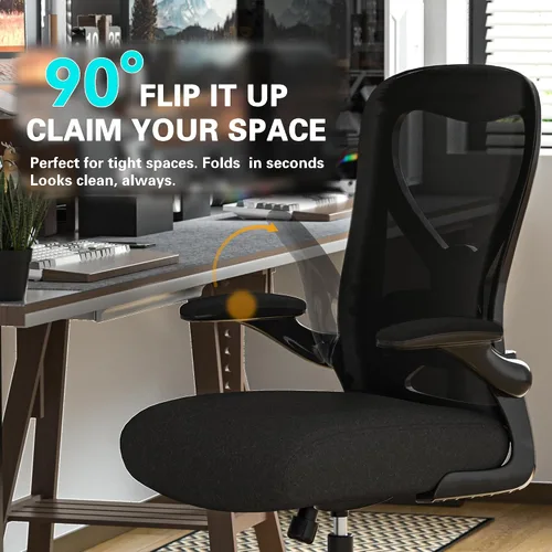Vista 6 de Silla de escritorio de oficina con soporte lumbar ergonómico, cojín de asiento extra grueso, brazos abatibles, respaldo de malla transpirable, silla