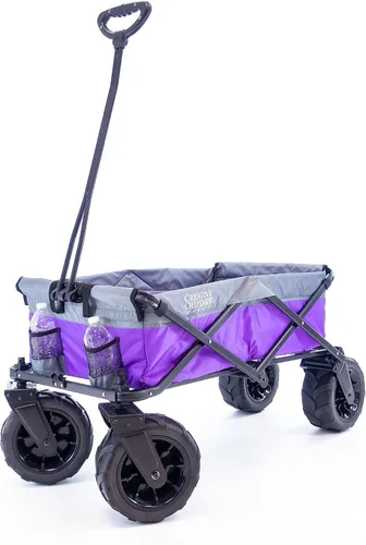 Vista 9 de Cochecito creativo para exteriores para niños, capacidad de peso de 200 libras, carrito plegable y portátil todo terreno, ruedas gigantes de 10 gris