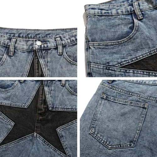 Vista 6 de Aelfric Eden Unisex Star Patchwork Jorts Mujer Denim Shorts Hombres Y2K Casual Loose Streetwear Jeans Shorts