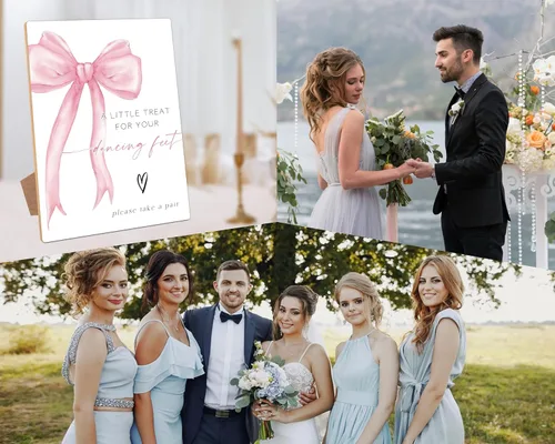 Vista 5 de Letreros de boda de madera con tema de lazo rosa, letrero con texto en inglés "A Little Treat for Your Dancing Fees", centros de mesa para mesas