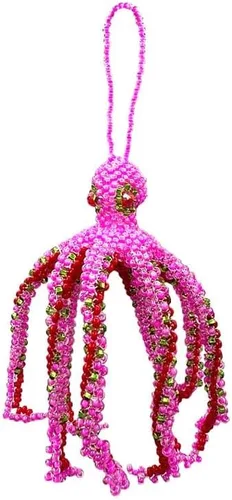 Vista 6 de Figura colgante de pulpo con cuentas de animales marinos, adorno de semillas de vidrio checo con cuentas colgantes, decoración hecha a mano, Verde
