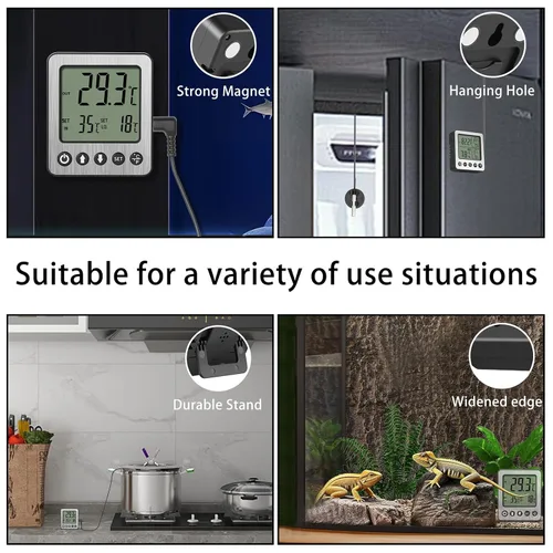 Vista 4 de 2 piezas Termómetro de Refrigerador Alarma de Congelador Termómetro Digital de Congelador Termómetro de Refrigerador con Sensor Extra Alarma de Negro