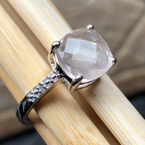 Vista 4 de Natural 1.5ct Pink Rose Quartz, White Topaz 925 Sterling Silver Engagement Ring Size 5, 6, 7, 8, 9