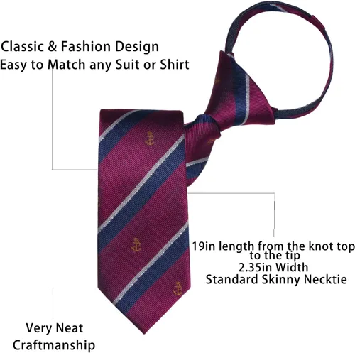 Vista 5 de AUSKY Corbata ajustada con cremallera ajustable preatada, lazos delgados de clip de 2.35 pulgadas para hombres o niños