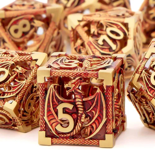 Vista 8 de KERWELLSI Juego de dados huecos D&D con caja de regalo, 7 dados de metal poliédrico D y D para juegos de rol, dados de dragón de mazmorra D20 D12