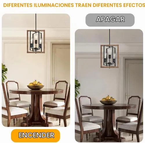 Vista 6 de Lámpara de araña de 3 luces para entrada, color negro y madera