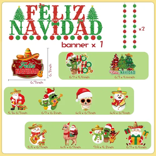 Vista 3 de Decoraciones navideñas mexicanas - Cartel de Feliz Navidad y remolinos colgantes