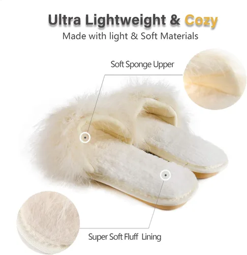 Vista 3 de Fur Story Pantuflas peludas para mujer, con punta abierta, de espuma viscoelástica, esponjosas, para casa