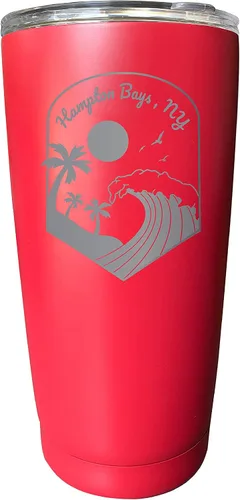 Vista 5 de Hampton Bays New York Grabado - Vaso de acero inoxidable de 16 onzas, diseño ondulado, color negro.