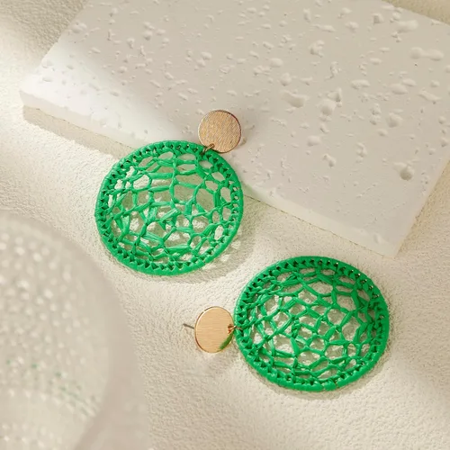 Vista 5 de RUOFFETA Pendientes redondos de rafia, tejidos a mano, atrapasueños, joyería bohemia para mujer