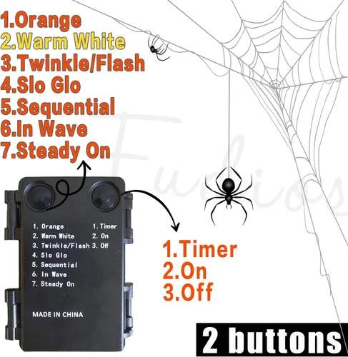 Vista 4 de Fudios Guirnalda de Halloween iluminada para decoración de pared, guirnalda de luces negras con temporizador, naranja o blanco cálido, 80 LED de 6
