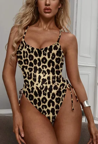 Vista 5 de Viottiset - Traje de baño de una pieza para mujer, de corte alto fruncido, con control de abdomen