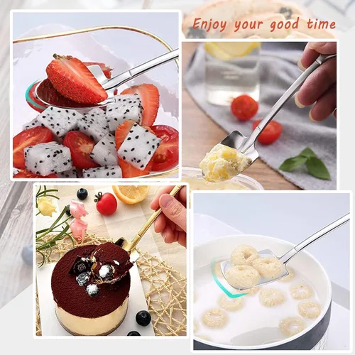 Vista 4 de 10 cucharas de pala de acero inoxidable, cucharas de postre reutilizables para café, té, helado, fruta y azúcar pastel