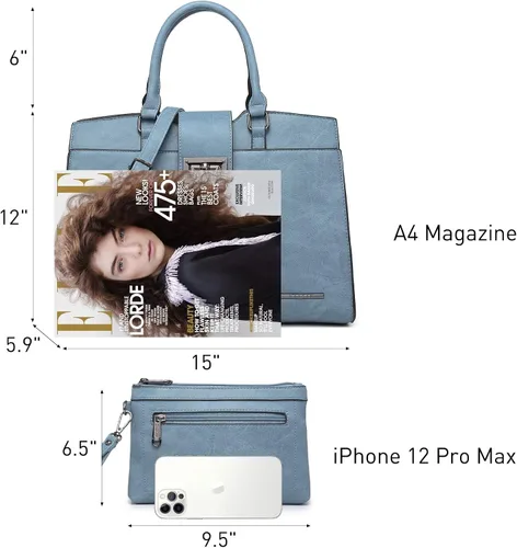 Vista 3 de Dasein Bolsos de mano para mujer, monederos con monograma, bolso grande para mujer, bolso de hombro, bolsa de trabajo con asa superior, juego de 2